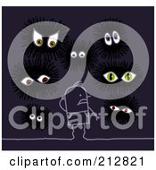 Royalty Free RF Clipart Illustration Of A Scared Stick Man Surrounded By Evil Eyes In The Dark by NL shop