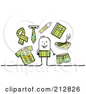 Poster, Art Print Of Stick Man Surrounded By Plaid Clothes And Accessories