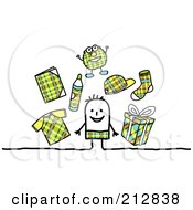 Stick Boy Surrounded By Plaid Clothes And Accessories