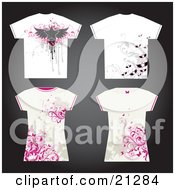 Clipart Illustration Of Four T Shirt Designs For Men And Women With Stars Wings And Scrolls
