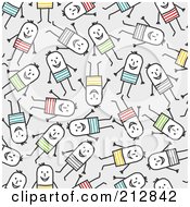 Poster, Art Print Of Seamless Pattern Background Of Happy Stick Men In Colorful Clothes Over Gray