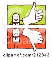 Poster, Art Print Of Digital Collage Of Stick Business Men With Thumbs Up And Thumbs Down