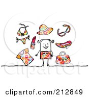 Poster, Art Print Of Stick Woman With Summer Clothes And Accessories