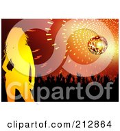 Royalty Free RF Clipart Illustration Of A Background Of A Yellow Silhouetted Women By A Crowd Under A Disco Ball by dero