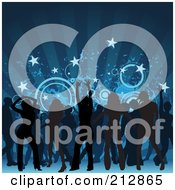Poster, Art Print Of Background Of Silhouetted Men And Women Having Fun On A Dance Floor Under Blue Rays