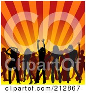 Poster, Art Print Of Background Of Silhouetted Men And Women Having Fun On A Dance Floor Under Orange Rays