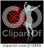 Poster, Art Print Of Background Of A Gray Silhouetted Woman Dancing By A Target Over Black