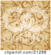 Poster, Art Print Of Worn Scroll Background Of Curling Vines In Orange And Brown Tones