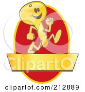 Running Golden Key Mascot Character Logo Over A Red Oval And Gold Banner