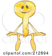 Golden Key Mascot Character Sitting On A Ledge