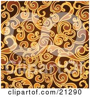 Poster, Art Print Of Curly Vine Scroll Backgtround In Brown And Orange Hues