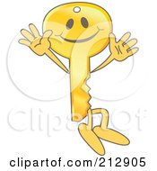 Royalty Free RF Clipart Illustration Of A Golden Key Mascot Character Jumping by Mascot Junction