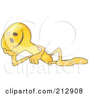 Royalty Free RF Clipart Illustration Of A Golden Key Mascot Character Reclined And Resting by Mascot Junction