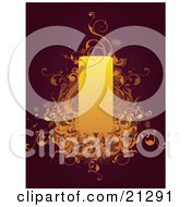 Poster, Art Print Of Brown Background With Orange Scrolls And An Illuminated Candle