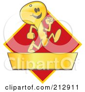Running Golden Key Mascot Character Logo Over A Red Diamond And Gold Banner