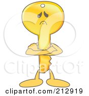Royalty Free RF Clipart Illustration Of A Golden Key Mascot Character Pouting by Mascot Junction