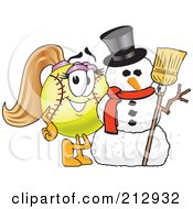Girly Softball Mascot Character By A Snowman