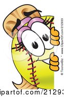Girly Softball Mascot Character Looking Around A Blank Sign