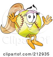 Girly Softball Mascot Character Jumping