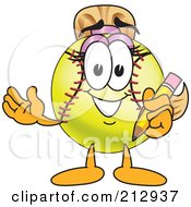 Girly Softball Mascot Character Holding A Pencil