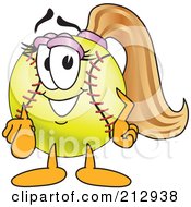 Girly Softball Mascot Character Pointing Outwards