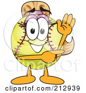 Girly Softball Mascot Character Waving And Pointing