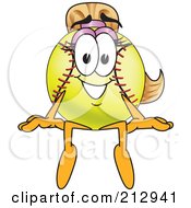 Girly Softball Mascot Character Sitting On A Ledge