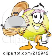 Girly Softball Mascot Character Serving A Platter