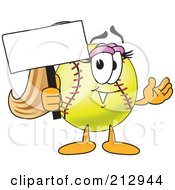 Girly Softball Mascot Character Holding A Blank Sign