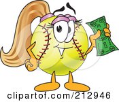 Girly Softball Mascot Character Holding Money