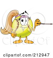 Girly Softball Mascot Character Using A Pointer Stick