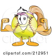 Poster, Art Print Of Girly Softball Mascot Character Flexing Her Muscles
