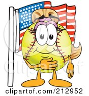 Poster, Art Print Of Girly Softball Mascot Character By An American Flag