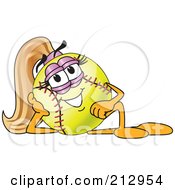 Girly Softball Mascot Character Reclined