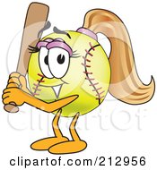 Girly Softball Mascot Character Holding A Bat