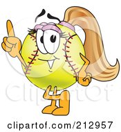 Girly Softball Mascot Character Pointing Upwards