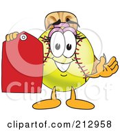Girly Softball Mascot Character Holding A Blank Tag
