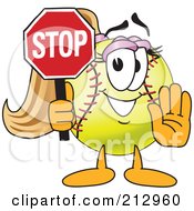 Girly Softball Mascot Character Holding A Stop Sign