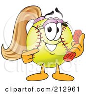 Girly Softball Mascot Character Holding A Phone