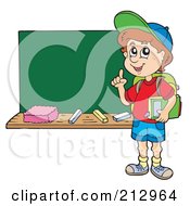 Poster, Art Print Of Smart School Boy Standing By A Chalk Board