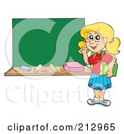 Royalty Free RF Clipart Illustration Of A Smart School Girl By A Chalk Board