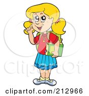 Royalty Free RF Clipart Illustration Of A Smart School Girl Holding A Finger Up