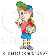 Poster, Art Print Of Smart School Boy Standing With His Finger Up