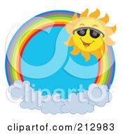Poster, Art Print Of Happy Sun On A Rainbow Over Clouds
