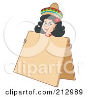 Poster, Art Print Of Mexican Woman Peeking Over A Blank Sign