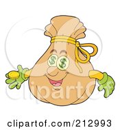 Royalty Free RF Clipart Illustration Of An Obsessed Money Bag Character
