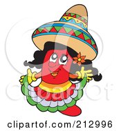 Female Mexican Chili Pepper Wearing A Sombrero