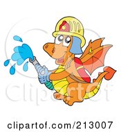 Poster, Art Print Of Green Chinese Dragon Fire Fighter Holding A Hose
