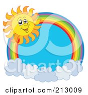 Poster, Art Print Of Rainbow And Cloud Circle With A Summer Time Sun Smiling