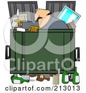 Royalty Free RF Clipart Illustration Of A Man Dumpster Diving For Goodies